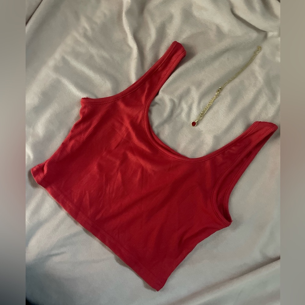 Red shein tank top and red matching necklace